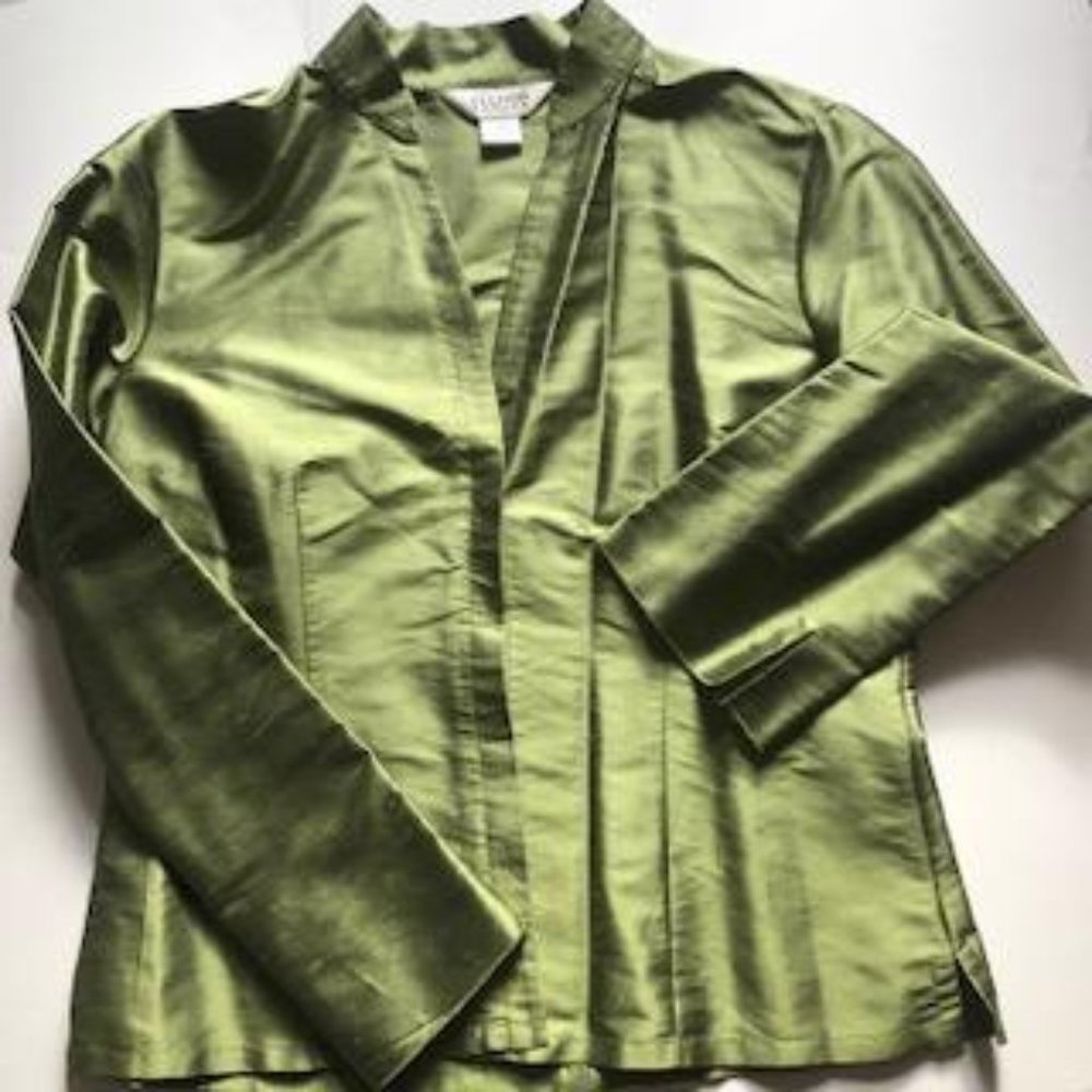 Allison Taylor, Size Large, Sage Green, Long Sleeve, Dupioni Silk Blouse